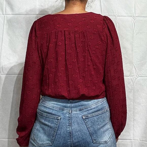 Lush Burgundy Posey Tie Front Crop Blouse Sz M NWT - Picture 12 of 14